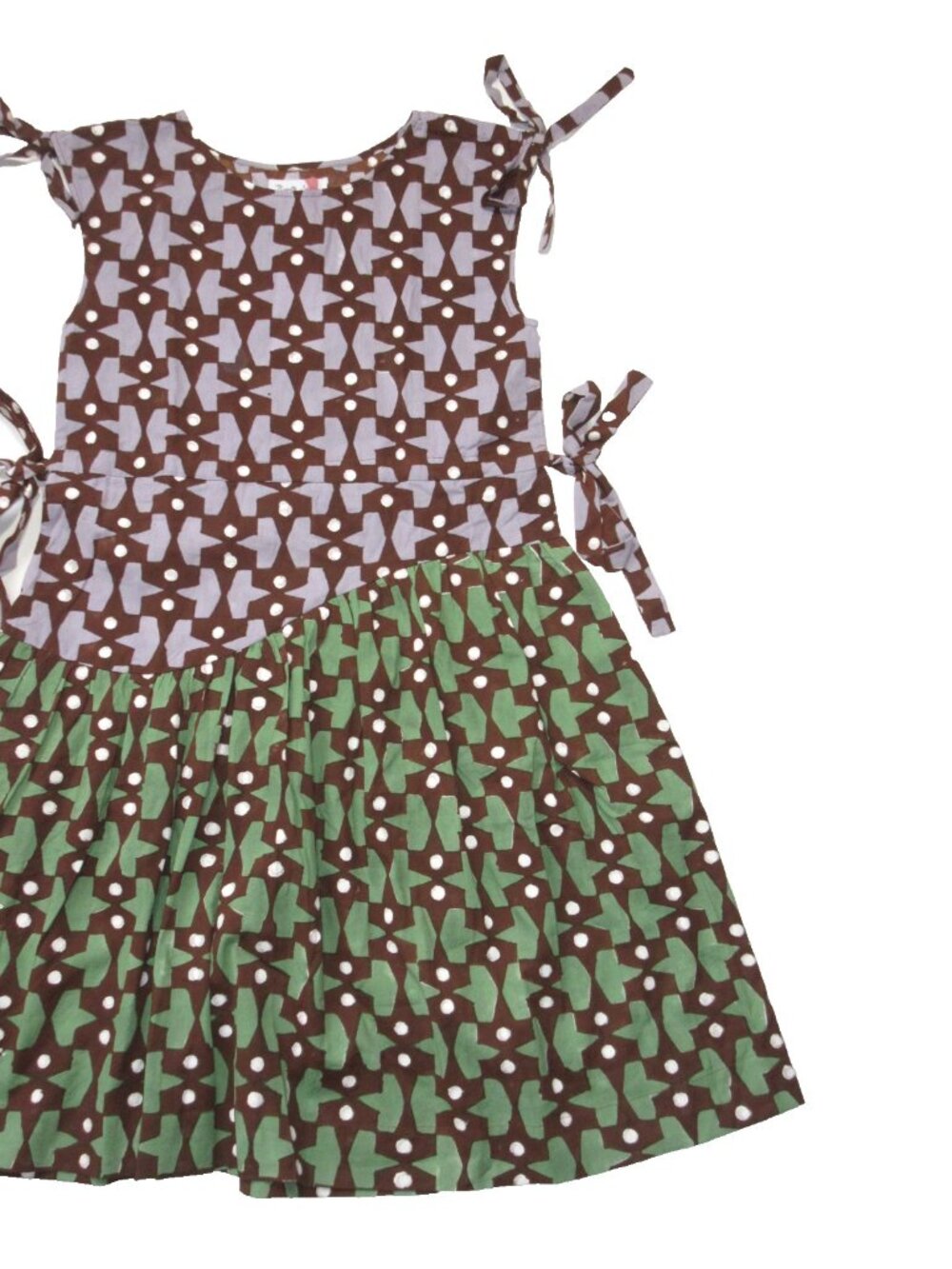 NWT Rujuta Sheth Athena in Pacman Block Print Cotton Tie Side A-line Dress S - Picture 8 of 11